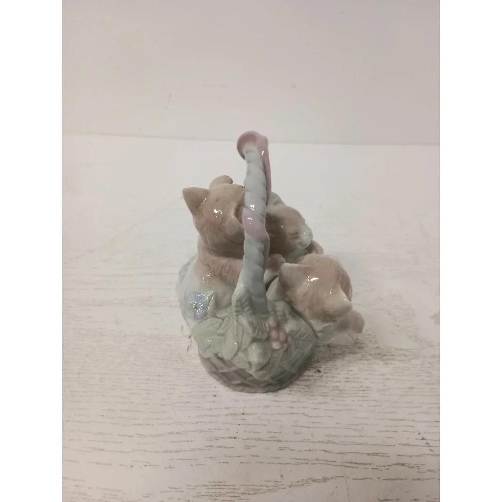 Vintage Enesco‎ Kittens In Basket Figurine Porcelain Pastel Cottagecore Decor
